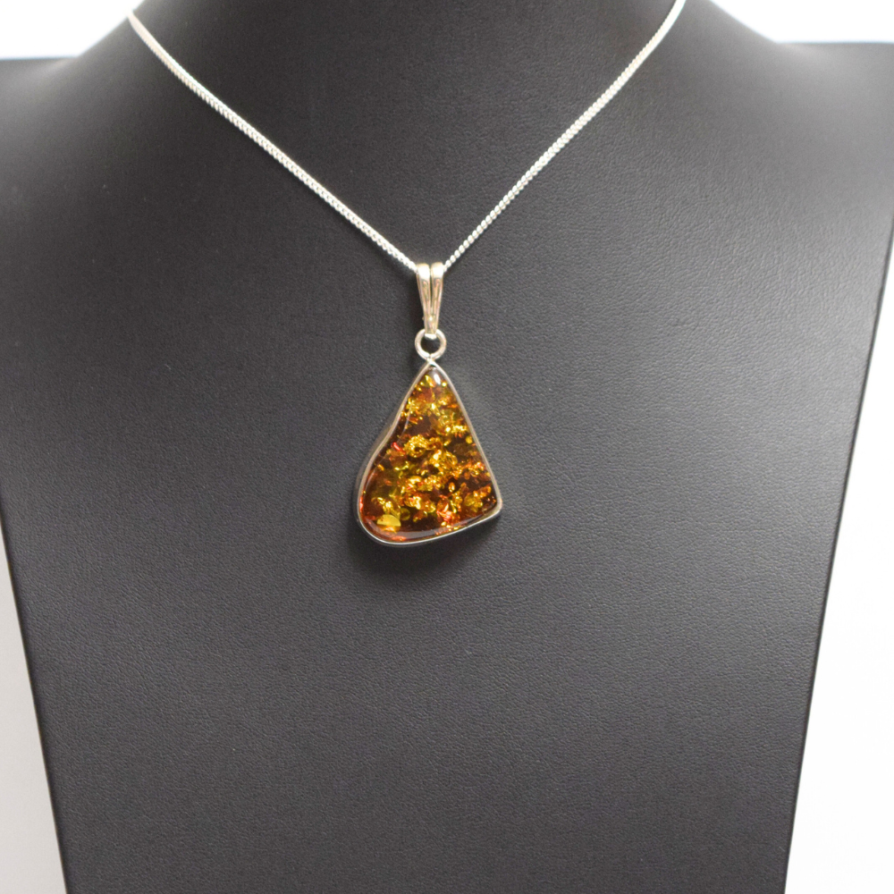 Baltic Brilliance - Triangular Cognac Amber 925 Sterling Silver Necklace (Pendant with Sterling Silver Chain)