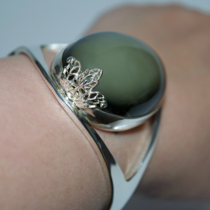 Verdant Whisper - The Olive Leaf Embrace 925 Sterling Silver Bangle