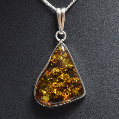 Baltic Brilliance - Triangular Cognac Amber 925 Sterling Silver Necklace (Pendant with Sterling Silver Chain)