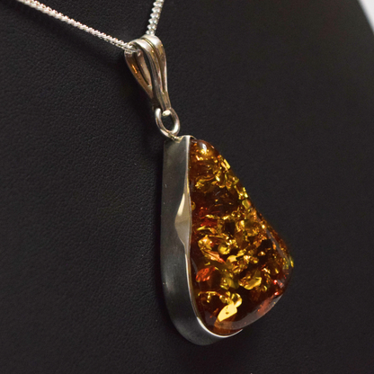 Baltic Brilliance - Triangular Cognac Amber 925 Sterling Silver Necklace (Pendant with Sterling Silver Chain)