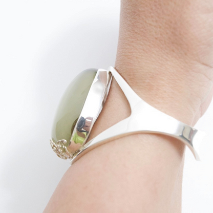 Verdant Whisper - The Olive Leaf Embrace 925 Sterling Silver Bangle