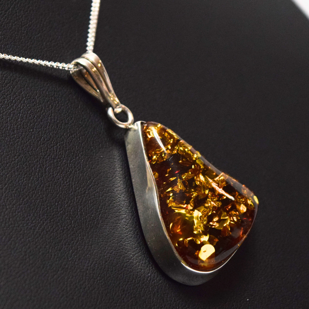 Baltic Brilliance - Triangular Cognac Amber 925 Sterling Silver Necklace (Pendant with Sterling Silver Chain)