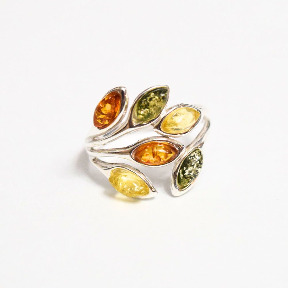 Amber Spectrum - Multicolor Baltic Amber 925 Sterling Silver Ring