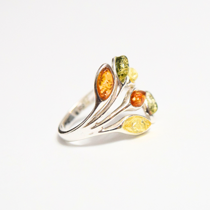 Amber Spectrum - Multicolor Baltic Amber 925 Sterling Silver Ring