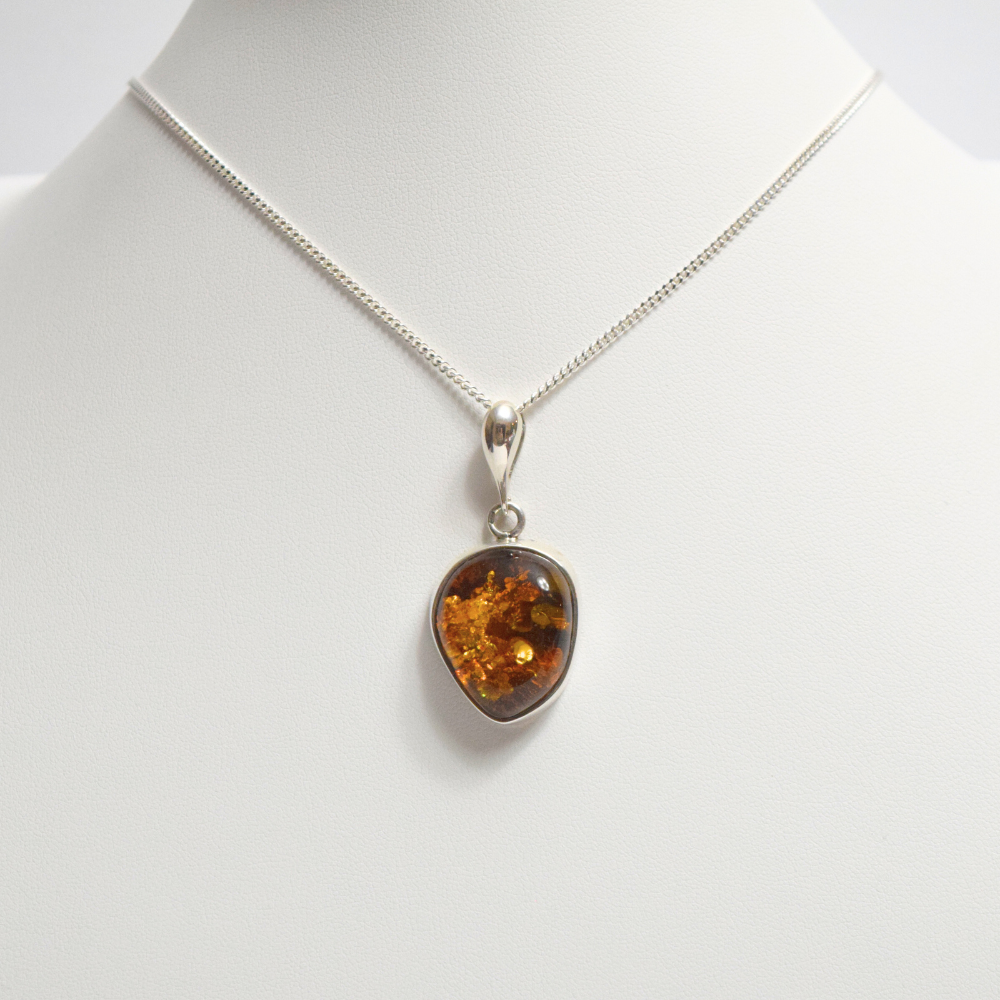 Cognac Essence - 925 Sterling Silver Embraced Baltic Amber Necklace (Pendant with Sterling Silver Chain)