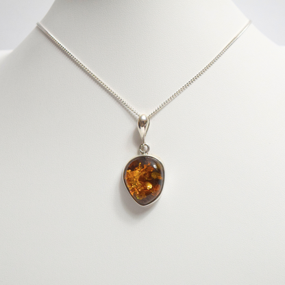 Cognac Essence - 925 Sterling Silver Embraced Baltic Amber Necklace (Pendant with Sterling Silver Chain)