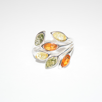 Amber Spectrum - Multicolor Baltic Amber 925 Sterling Silver Ring