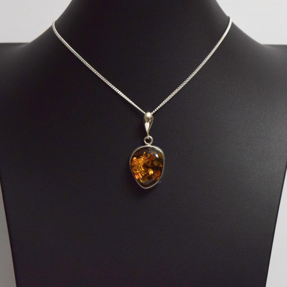 Cognac Essence - 925 Sterling Silver Embraced Baltic Amber Necklace (Pendant with Sterling Silver Chain)