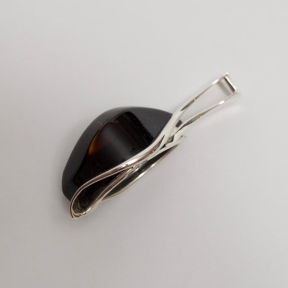 Mystic Gaze - The Cherry Noir Amber Eye 925 Sterling Silver Necklace (Pendant with Sterling Silver Chain)