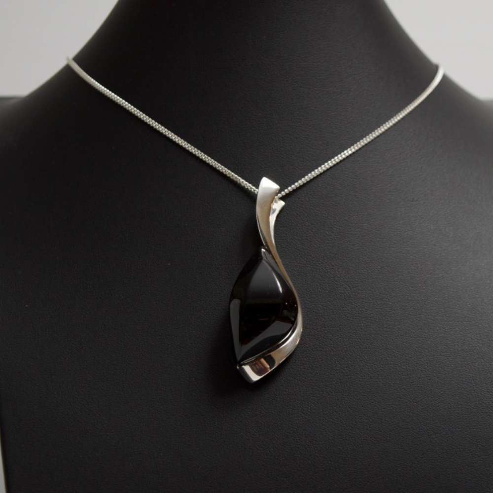 Mystic Gaze - The Cherry Noir Amber Eye 925 Sterling Silver Necklace (Pendant with Sterling Silver Chain)