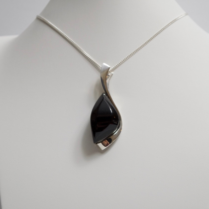 Mystic Gaze - The Cherry Noir Amber Eye 925 Sterling Silver Necklace (Pendant with Sterling Silver Chain)