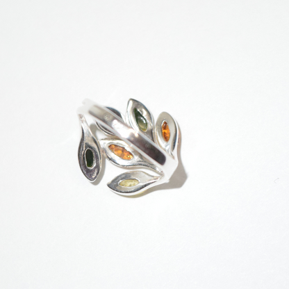 Amber Spectrum - Multicolor Baltic Amber 925 Sterling Silver Ring