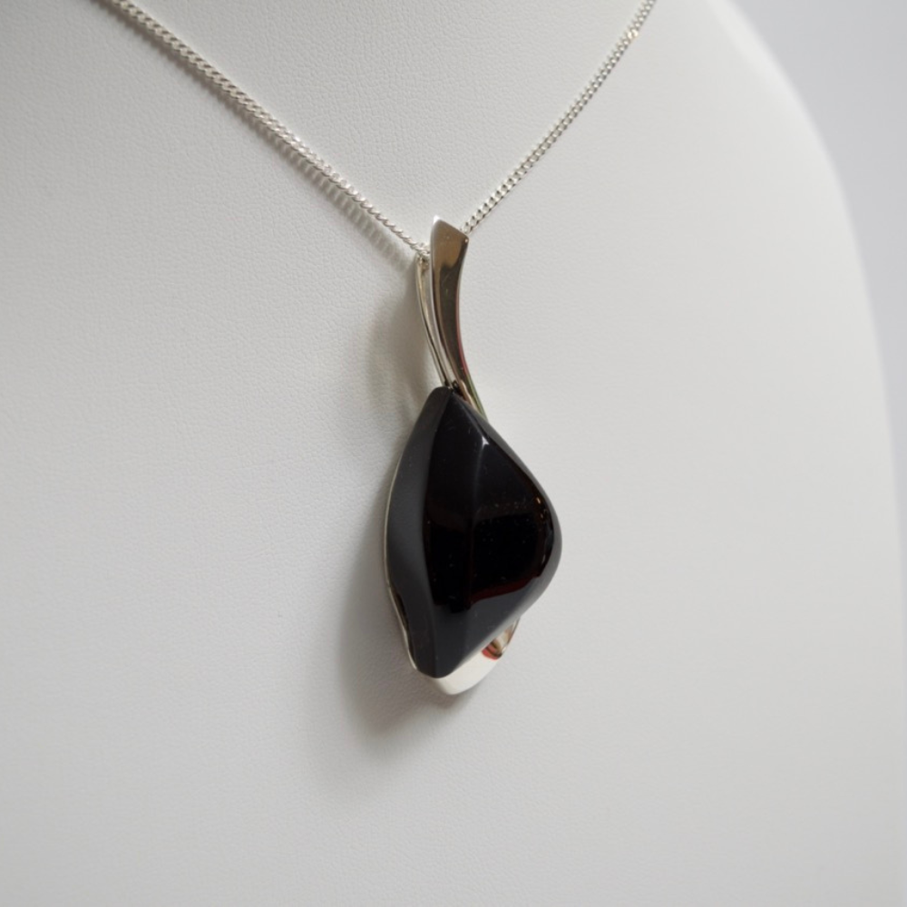 Mystic Gaze - The Cherry Noir Amber Eye 925 Sterling Silver Necklace (Pendant with Sterling Silver Chain)