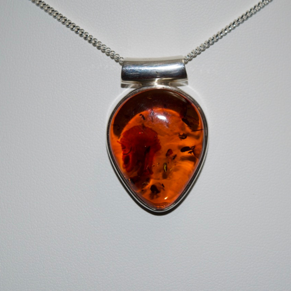 Cognac Elegance - The Amber Teardrop Vision 925 Sterling Silver Necklace (Pendant with Sterling Silver Chain)