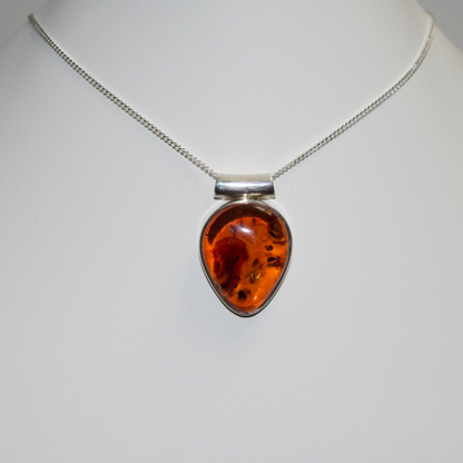 Cognac Elegance - The Amber Teardrop Vision 925 Sterling Silver Necklace (Pendant with Sterling Silver Chain)