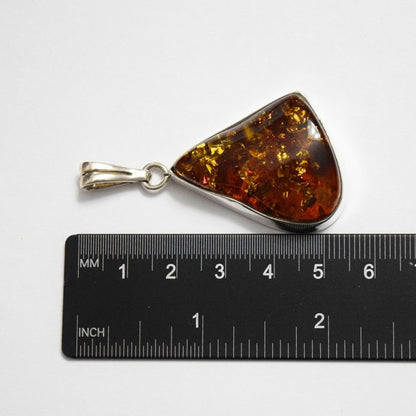 Baltic Brilliance - Triangular Cognac Amber 925 Sterling Silver Necklace (Pendant with Sterling Silver Chain)