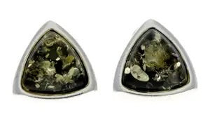 Emerald Edge - Modern Green Amber Triangular 925 Sterling Silver Stud Earrings