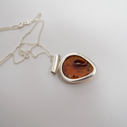 Cognac Elegance - The Amber Teardrop Vision 925 Sterling Silver Necklace (Pendant with Sterling Silver Chain)