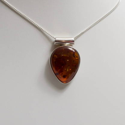 Cognac Elegance - The Amber Teardrop Vision 925 Sterling Silver Necklace (Pendant with Sterling Silver Chain)