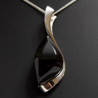 Mystic Gaze - The Cherry Noir Amber Eye 925 Sterling Silver Necklace (Pendant with Sterling Silver Chain)