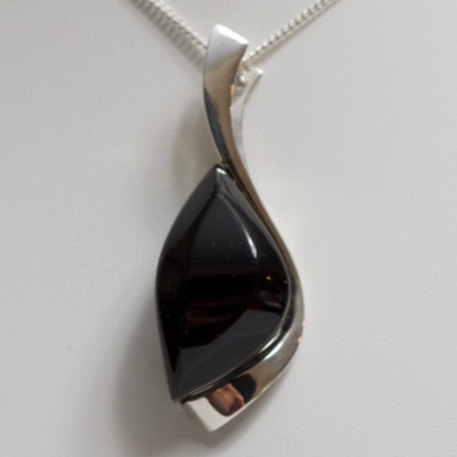 Mystic Gaze - The Cherry Noir Amber Eye 925 Sterling Silver Necklace (Pendant with Sterling Silver Chain)