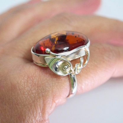 Nature's Grace - The Amber Calla Elegance 925 Sterling Silver Ring