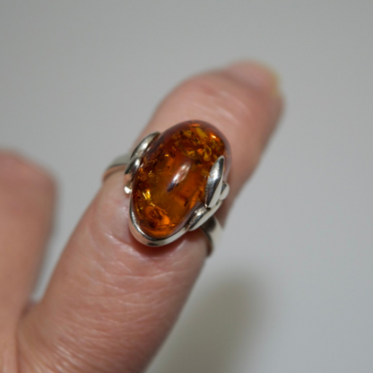 Whispers of Nature - Teardrop Elegance Cognac Baltic Amber 925 Sterling Silver Ring