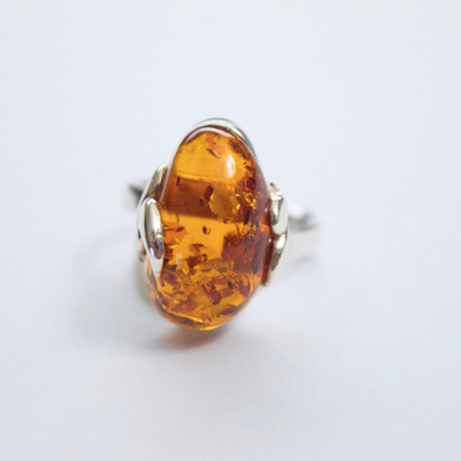 Whispers of Nature - Teardrop Elegance Cognac Baltic Amber 925 Sterling Silver Ring