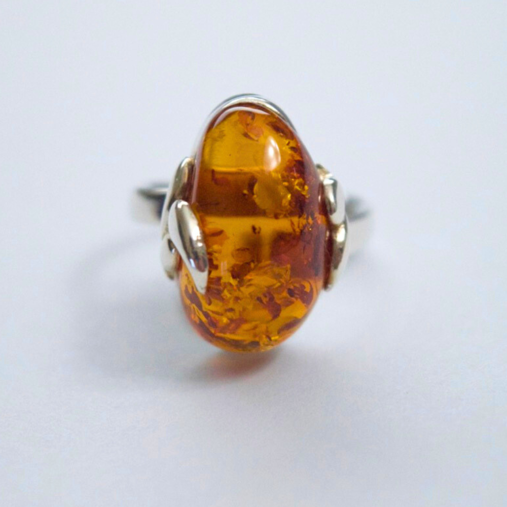 Whispers of Nature - Teardrop Elegance Cognac Baltic Amber 925 Sterling Silver Ring