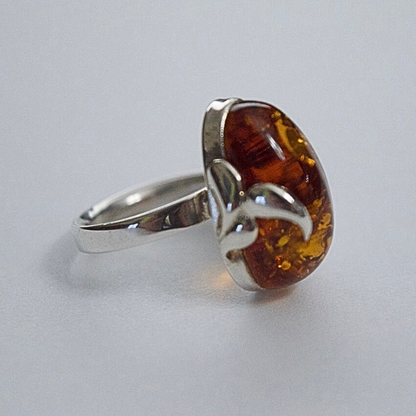 Whispers of Nature - Teardrop Elegance Cognac Baltic Amber 925 Sterling Silver Ring