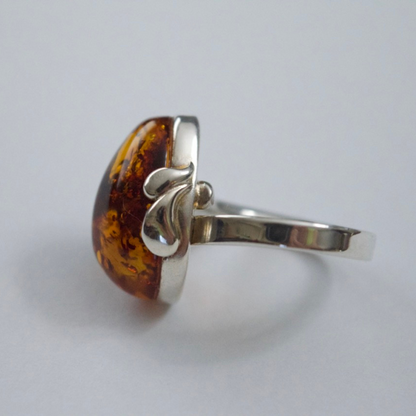 Whispers of Nature - Teardrop Elegance Cognac Baltic Amber 925 Sterling Silver Ring