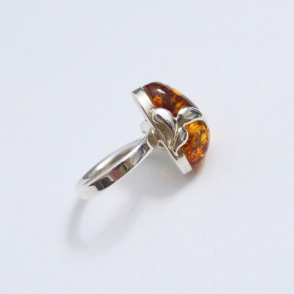 Whispers of Nature - Teardrop Elegance Cognac Baltic Amber 925 Sterling Silver Ring