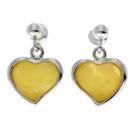 Lemon Love - Classic Lemon Yellow Heart Silhouette 925 Sterling Silver Drop Earrings