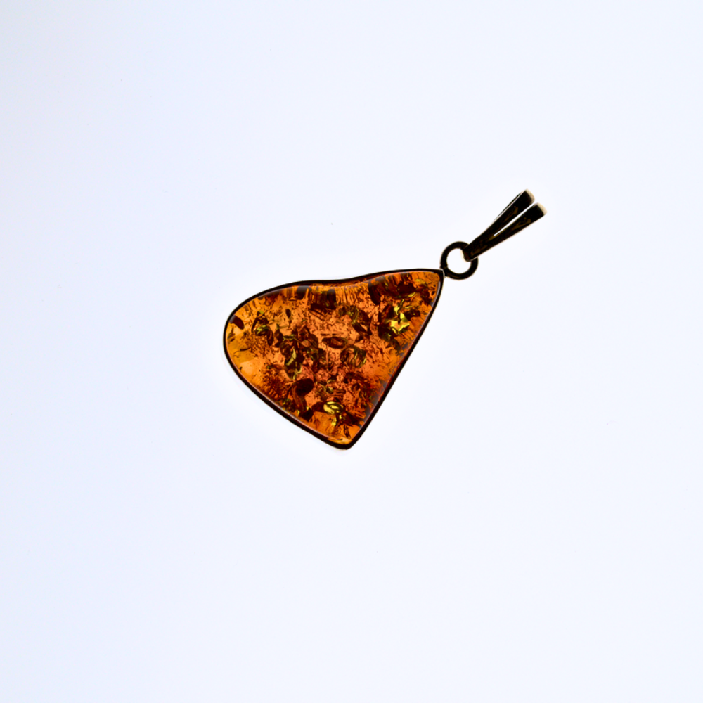 Baltic Brilliance - Triangular Cognac Amber 925 Sterling Silver Necklace (Pendant with Sterling Silver Chain)