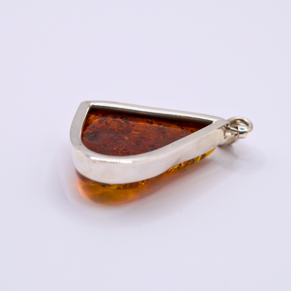 Baltic Brilliance - Triangular Cognac Amber 925 Sterling Silver Necklace (Pendant with Sterling Silver Chain)