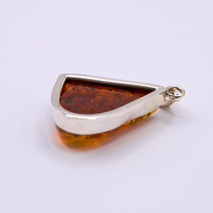 Baltic Brilliance - Triangular Cognac Amber 925 Sterling Silver Necklace (Pendant with Sterling Silver Chain)