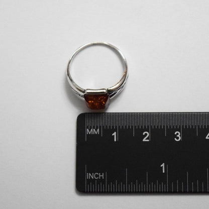 Cognac Solitaire - A Beautiful Square Amber 925 Sterling Silver Ring