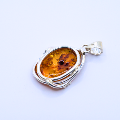 Cognac Cascade - Amber Elegance 925 Sterling Silver Necklace (Pendant with Sterling Silver Chain)