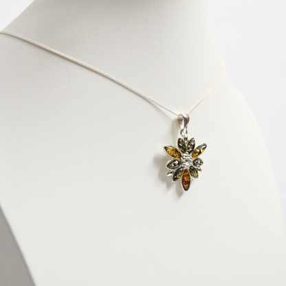 Verdant Vignette - Elegant Floral Green Amber 925 Sterling Silver Necklace (Pendant with Sterling Silver Chain)