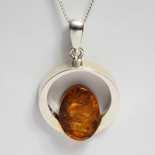 Cognac Radiance - The Amber Essence 925 Sterling Silver Necklace (Pendant with Sterling Silver chain)