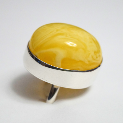 Lemon Zest - The Butterscotch Amber Arc 925 Sterling Silver Ring