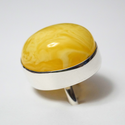 Lemon Zest - The Butterscotch Amber Arc 925 Sterling Silver Ring