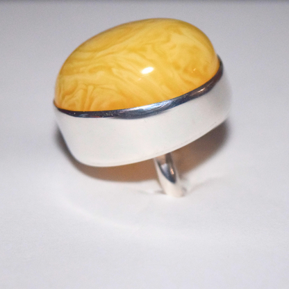 Lemon Zest - The Butterscotch Amber Arc 925 Sterling Silver Ring