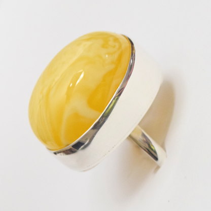 Lemon Zest - The Butterscotch Amber Arc 925 Sterling Silver Ring