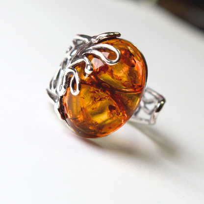 Amber Allure - Artisan-Crafted Gorgeous Baltic Amber 925 Sterling Silver Ring