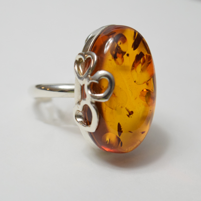 Cognac Hearts - Elegance with Hearts on Amber 925 Sterling Silver Ring