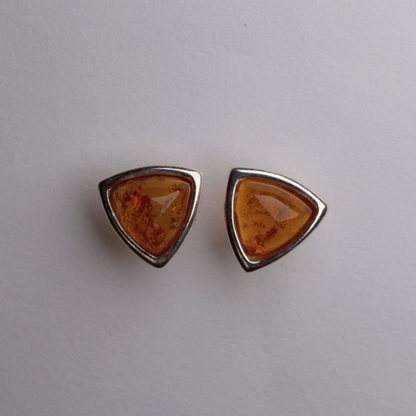 Cognac Vertex - Triangular Baltic Amber 925 Sterling Silver Stud Earrings