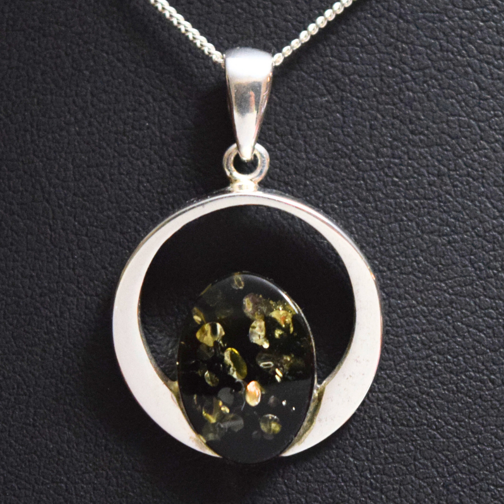 Eternal Verdure - The Olive Amber Harmony Necklace (Pendant with Sterling Silver Chain)