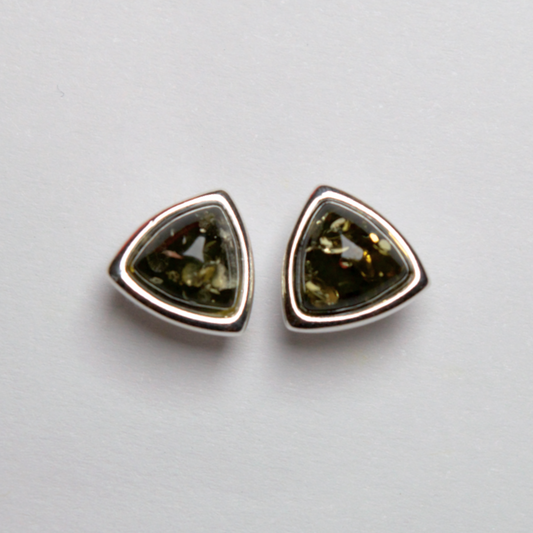 Emerald Edge - Modern Green Amber Triangular 925 Sterling Silver Stud Earrings