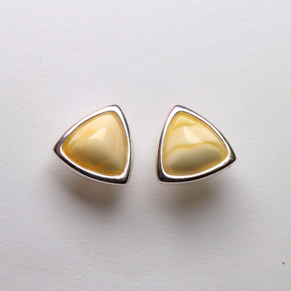 Lemon Light - Lemon Baltic Amber 925 Sterling Silver Triangular Stud Earrings